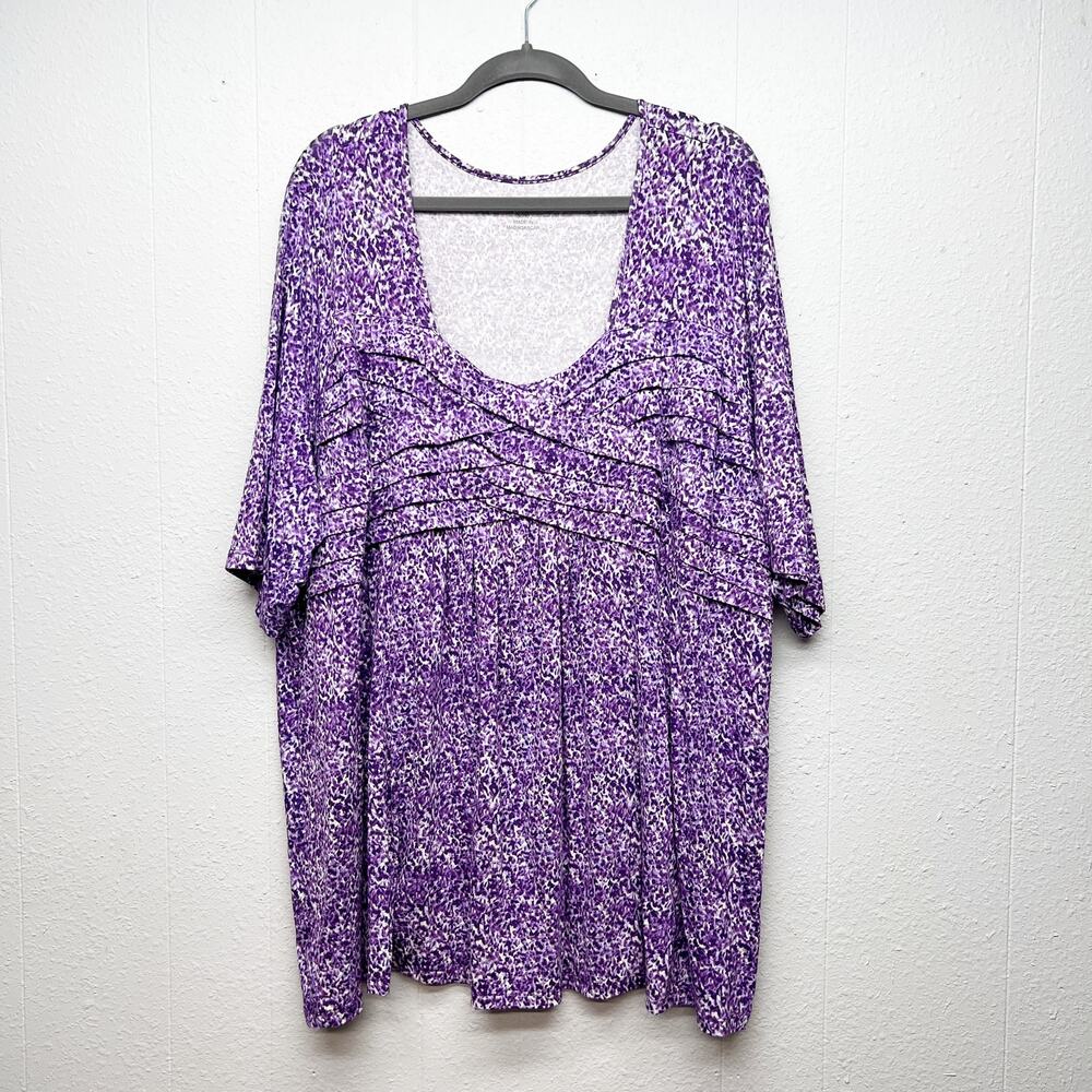 Jessica London Scoop Neck Speckled Top Womens 30 Pintuck Stretch Mature Casual